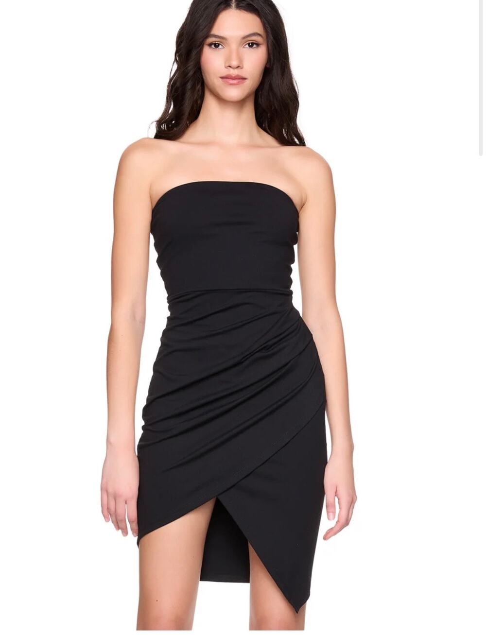Susana Monaco Women Dress Size XS Black Strapless Ruched Tulip Midi NWT LBD Chic